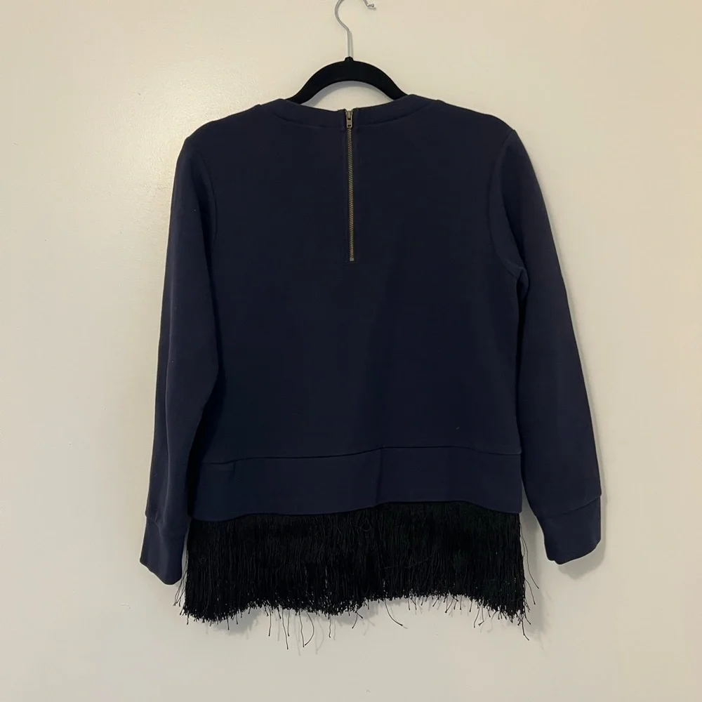 J. Crew Women’s Navy Sweatshirt with Fringe Hem - Picture 2 of 5